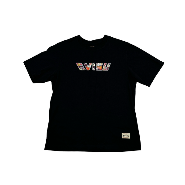 Evisu Graphic Black Spellout T Shirt - Large