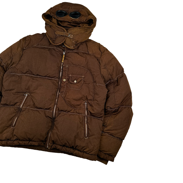 CP Company Brown Orange Toned Chrome Goggle Down Puffer Jacket - XXL