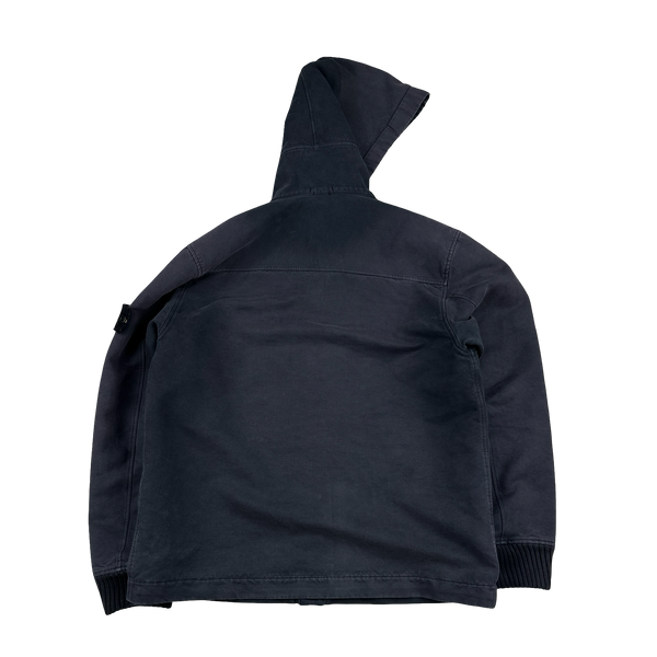 Stone Island 2001 Blue Cotton Buttoned Hooded Jacket - Large