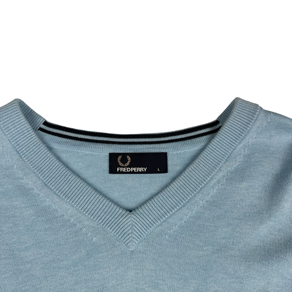 Fred Perry Baby Blue V Neck Knit - Large