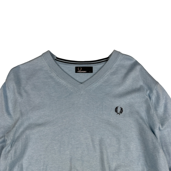 Fred Perry Baby Blue V Neck Knit - Large