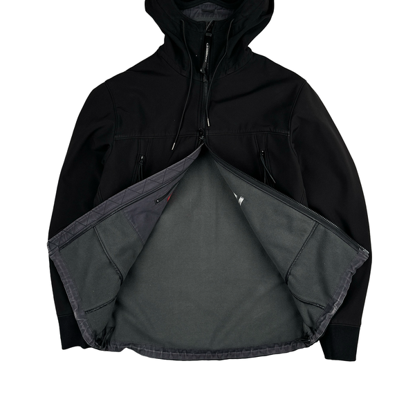 CP Company Black Soft Shell R Goggle Hooded Zipped Jacket - Medium