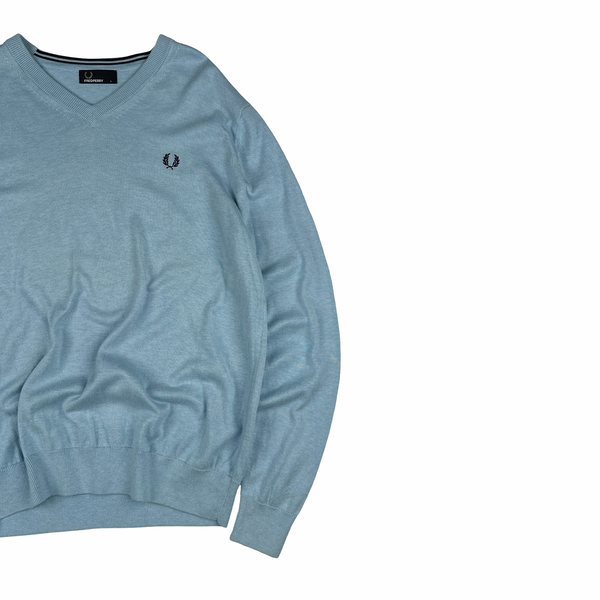 Fred Perry Baby Blue V Neck Knit - Large