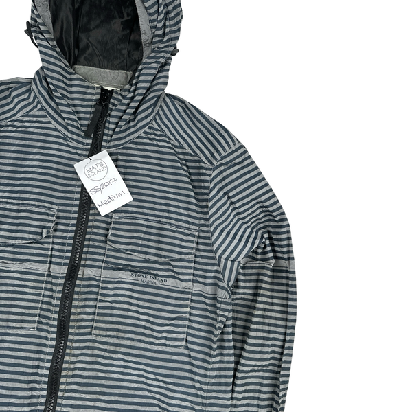 Stone Island 2017 Marina Blue Stripped Nylon Metal Jacket - Medium
