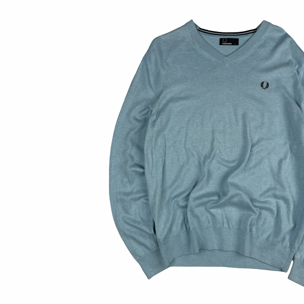 Fred Perry Baby Blue V Neck Knit - Large