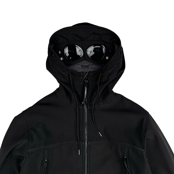 CP Company Black Soft Shell R Goggle Hooded Zipped Jacket - Medium
