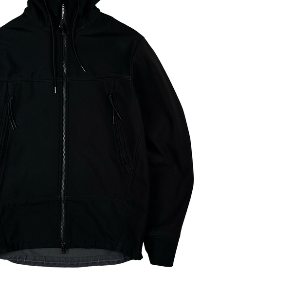 CP Company Black Soft Shell R Goggle Hooded Zipped Jacket - Medium