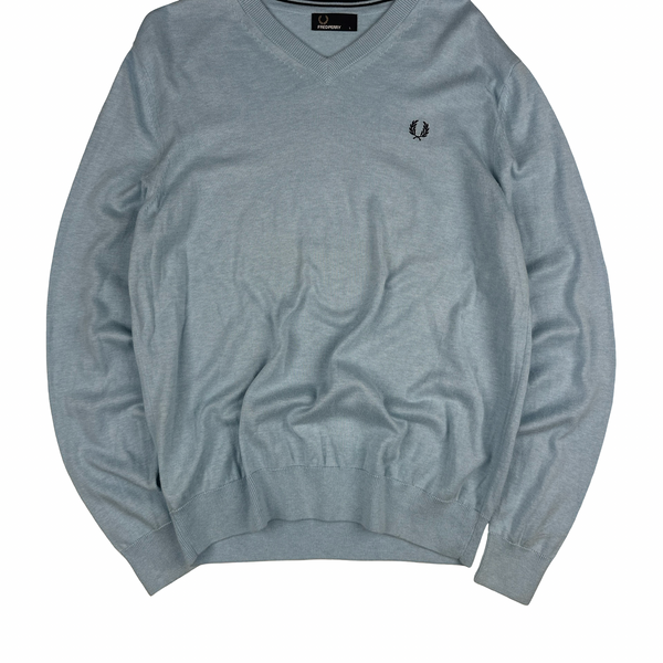 Fred Perry Baby Blue V Neck Knit - Large
