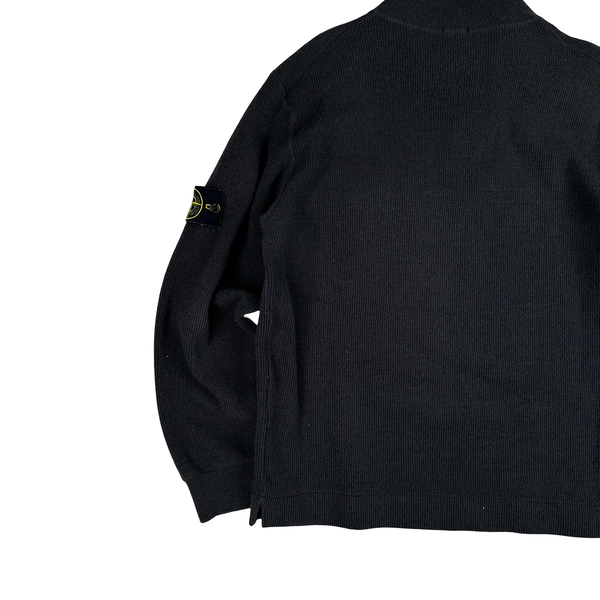 Stone Island 2001 Black Wool Blend Vintage Ribbed High Neck Jumper - Medium