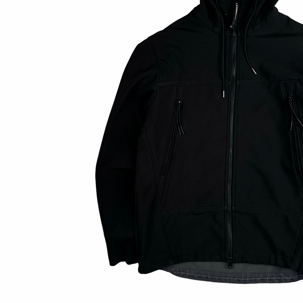 CP Company Black Soft Shell R Goggle Hooded Zipped Jacket - Medium