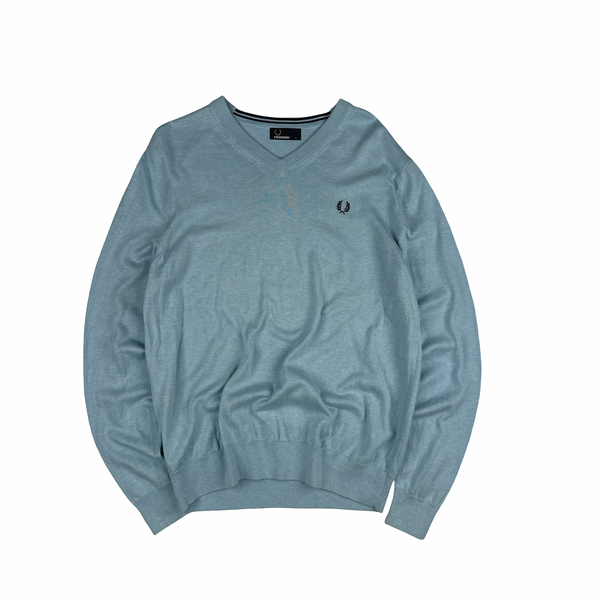 Fred Perry Baby Blue V Neck Knit - Large