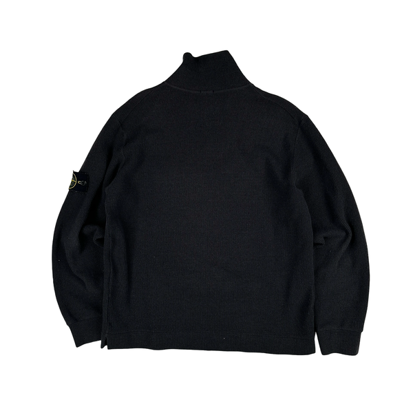 Stone Island 2001 Black Wool Blend Vintage Ribbed High Neck Jumper - Medium