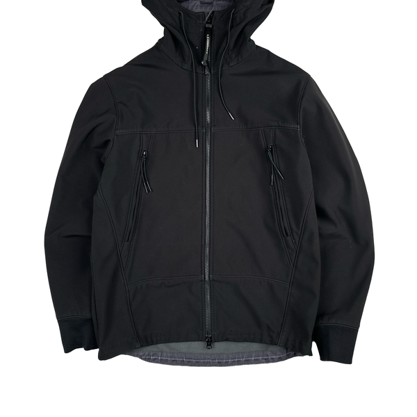 CP Company Black Soft Shell R Goggle Hooded Zipped Jacket - Medium