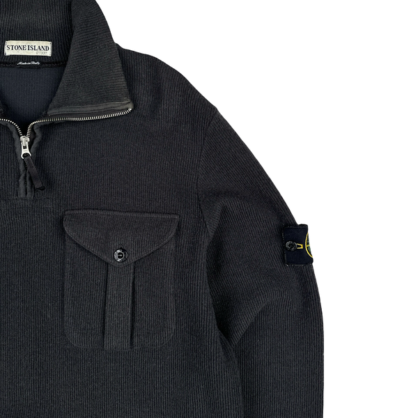 Stone Island 2001 Black Wool Blend Vintage Ribbed High Neck Jumper - Medium