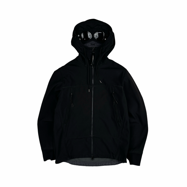 CP Company Black Soft Shell R Goggle Hooded Zipped Jacket - Medium