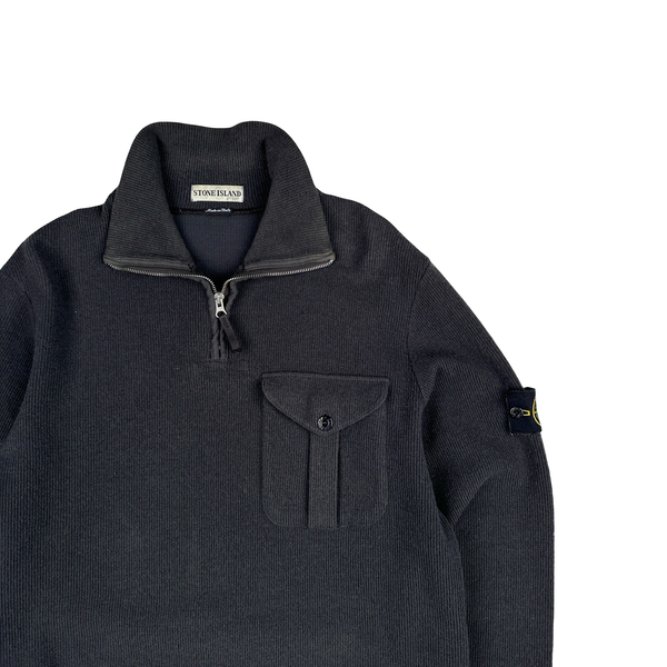 Stone Island 2001 Black Wool Blend Vintage Ribbed High Neck Jumper - Medium