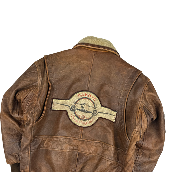 Leather Vintage Flight Dakota Shearling Bomber Jacket - Small