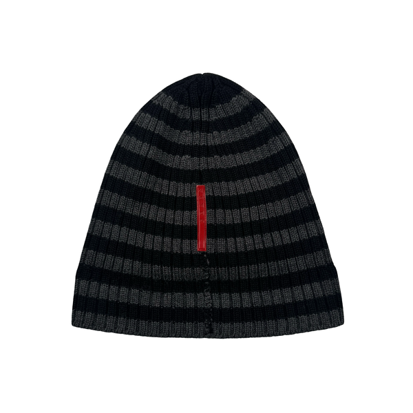 Prada Red Tab Charcoal Wool Spellout Beanie