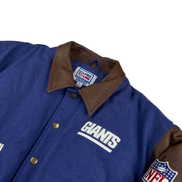NFL Giants Leather Sleeve Varsity Bomber Jacket - Large