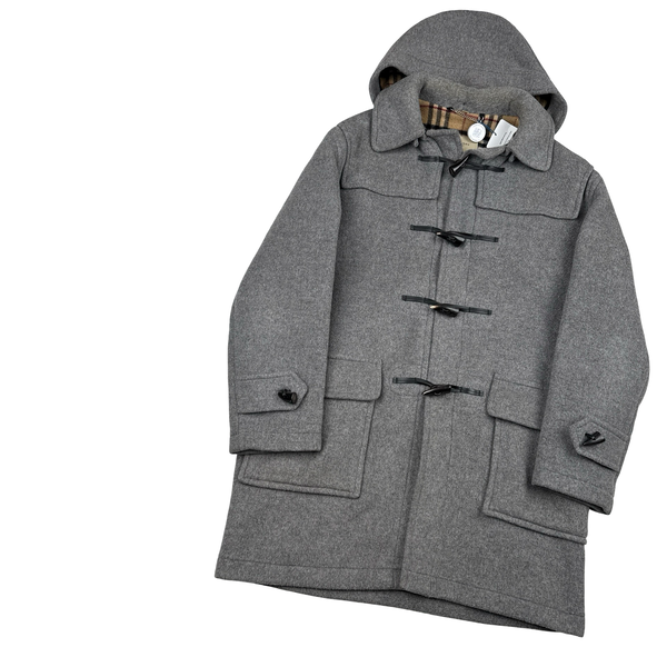 Burberry Grey Wooden Toggle Classic Check Lining Wool Duffle Coat - XL