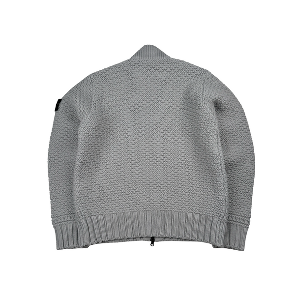 Stone Island 2025 Grey Zipped Wool Organic Chenille Knit Jumper