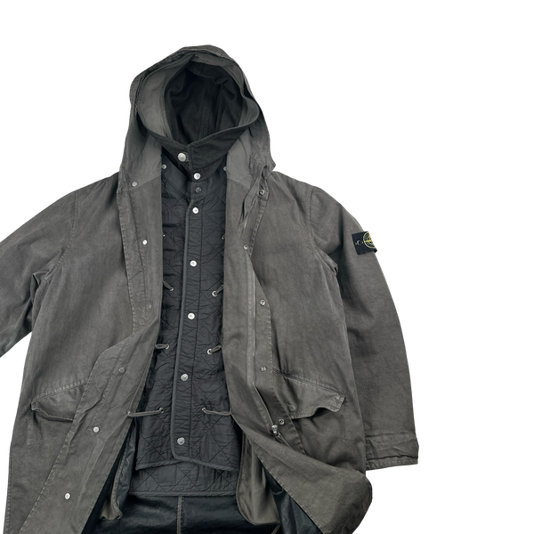 Stone Island Vintage 2003 Lino Flax Dutch Rope Dual Layer Wool Hood Parka Jacket - XXL