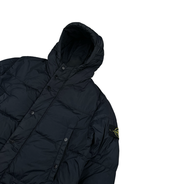 Stone Island Navy Crinkle Reps Down Longline Puffer Jacket - Large