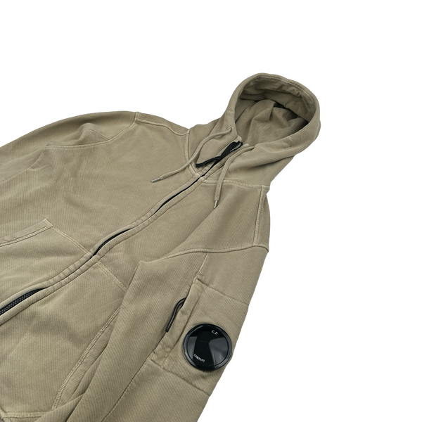 CP Company Beige Lens Viewer Zipped Hoodie - Small