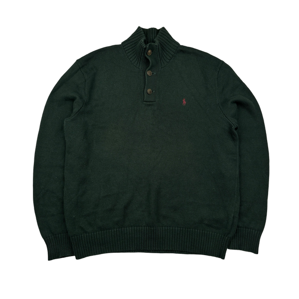 Ralph Lauren Dark Green Knit Quarter Button Jumper - XL