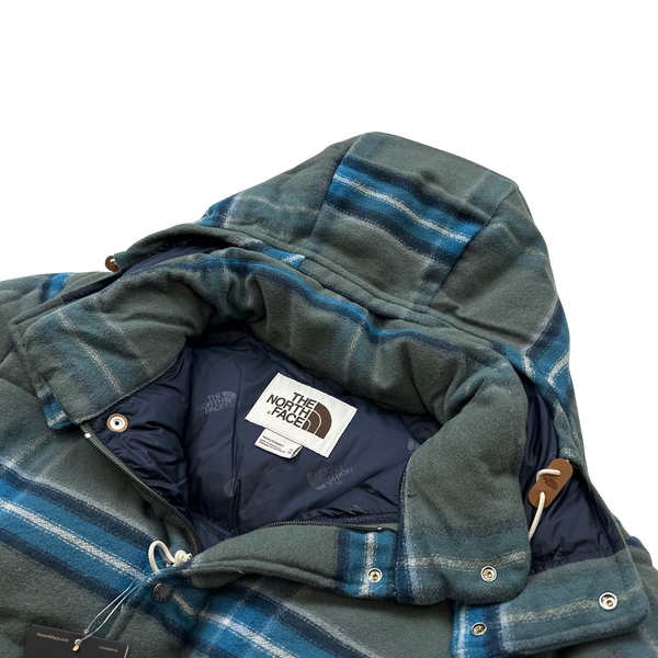 North Face Blue Nova Check Down Filled Wool Blend Puffer Jacket - XL