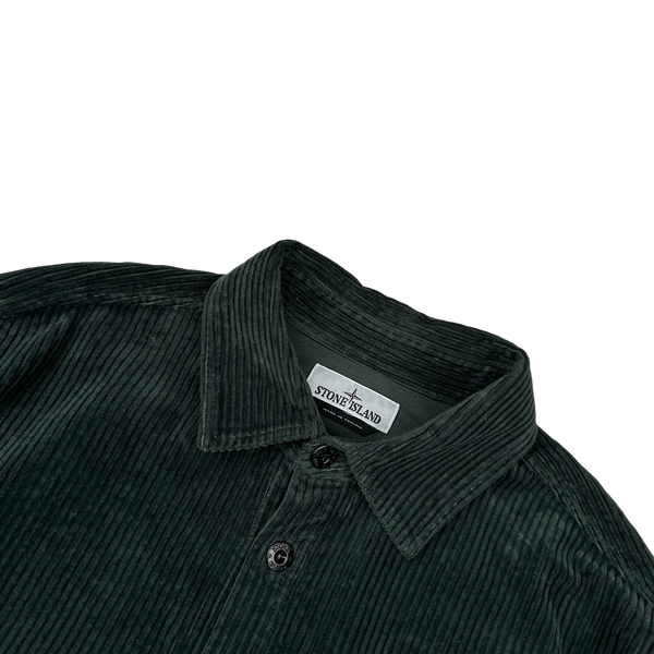 Stone Island 2022 Dark Green Spellout Corduroy Overshirt - Large