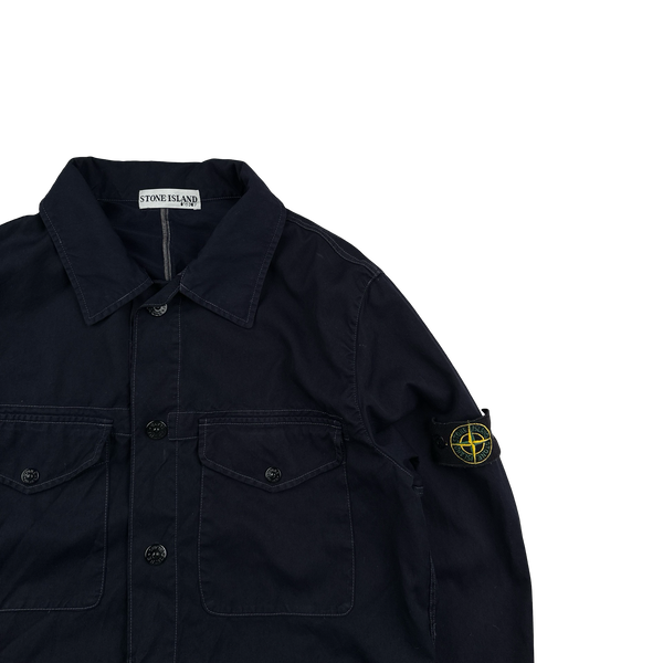 Stone Island 2003 Navy Contrast Stich Poly Overshirt - Medium