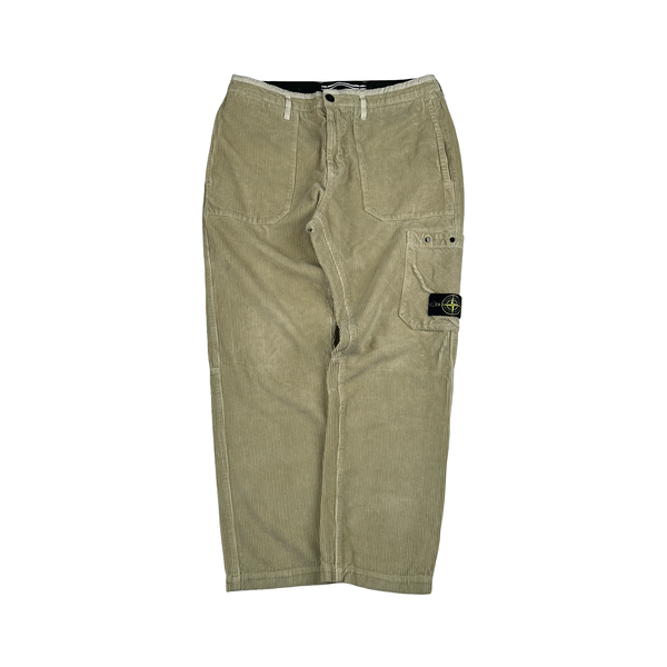 Stone Island 2024 Beige Corduroy Cotton RE Fit Cargo Trousers - 34”