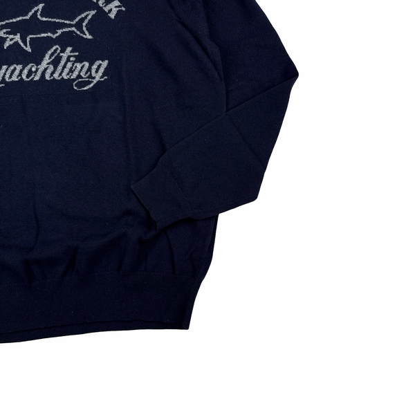 Paul & Shark Navy Wool Spellout Logo Crewneck - Large