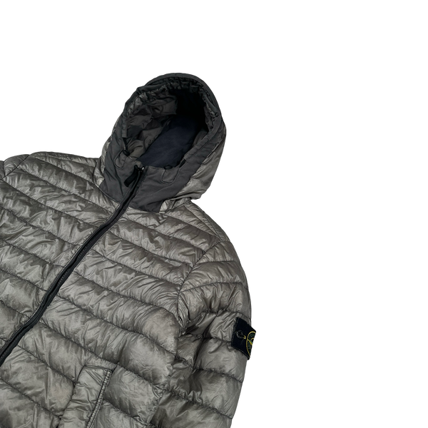 Stone Island 2015 Grey Garment Dyed Hooded Puffer Jacket - Medium