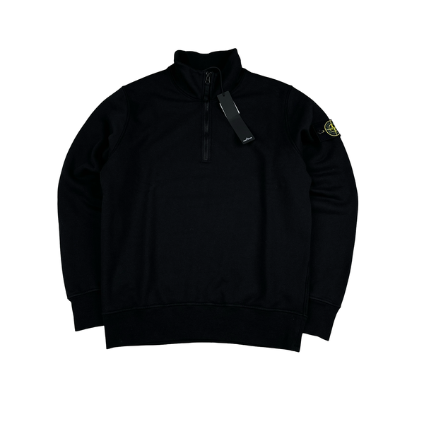 Stone Island 2022 Black Cotton Quarter Zip Crewneck Sweatshirt - Small
