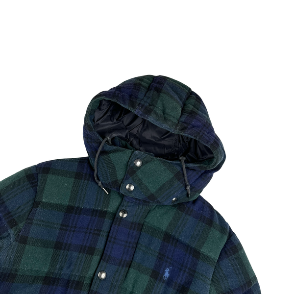 Ralph Lauren Green Nova Check Down Filled Hooded Puffer Jacket - Small