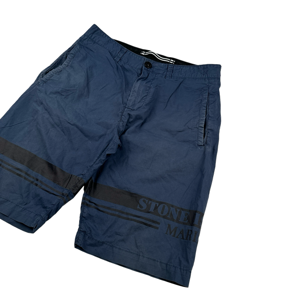 Stone Island 2017 Navy Marina Spellout Shorts - 28"
