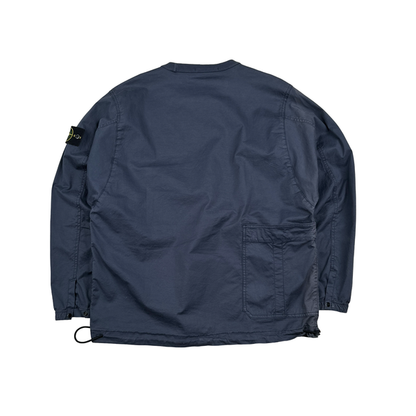 Stone Island 2021 Navy Brushed Cotton Cargo Pullover Overshirt - Small