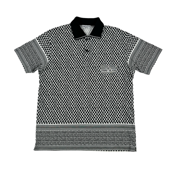 Stone Island 2008 Patterned Cotton Collared Neck Spellout Polo - XXL