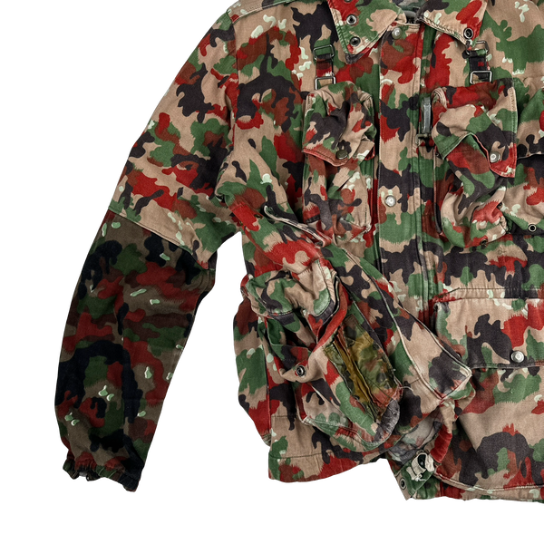 Vintage 70s Swiss Alpenflage M70 Netted Face Covering Multi-Pocket Cotton Jacket - XL