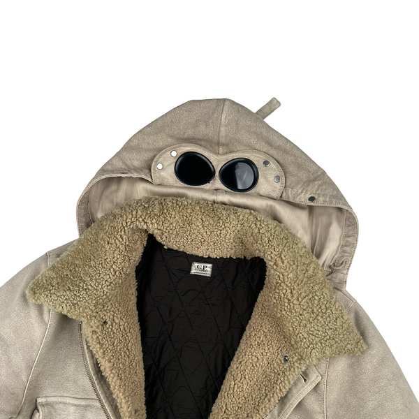 CP Company Beige Sherling Collar Moleskin Multi Pocket Goggle Jacket - XL