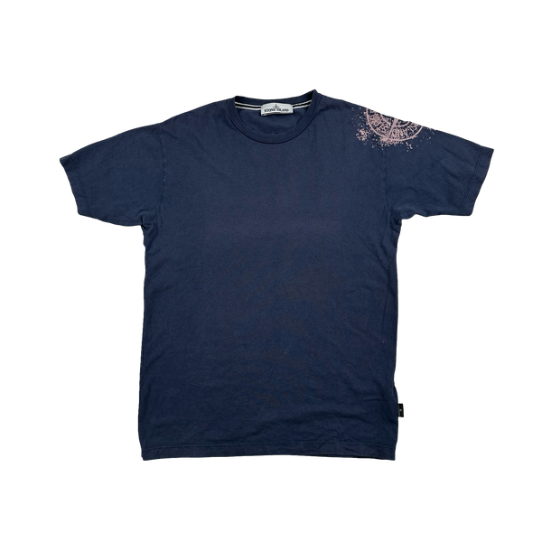 Stone Island 2017 Navy Arm Compass Graphic Logo T Shirt - Medium