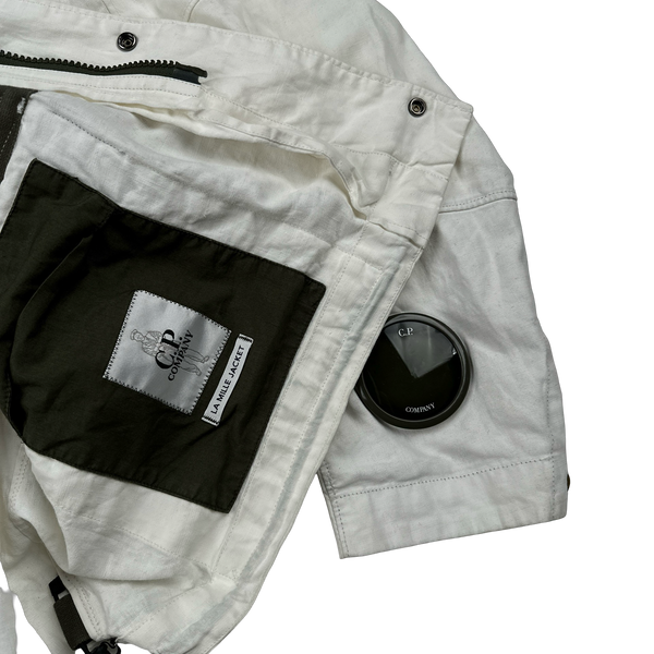 CP Company White Plated Linen La Mille Goggle Jacket - Small