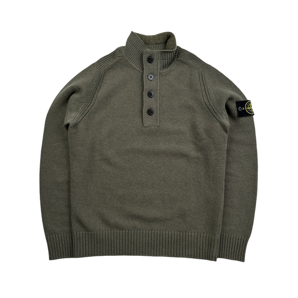 Stone Island 2018 Khaki Lambswool Quarter Zip Pullover - Small