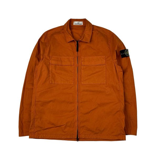 Stone Island 2023 Orange Supima Cotton Twill Zipped Overshirt - Large