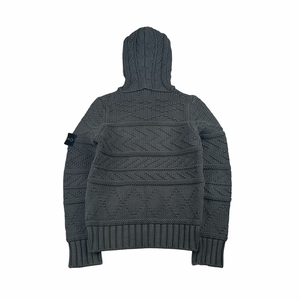 Stone Island 2009 Grey Cotton Detailed Knit Pullover Hoodie - Small