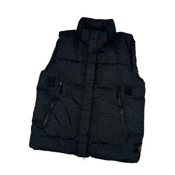 Stone Island 2021 Black Garment Dyed Crinkle Reps Down Filled Gilet - XL