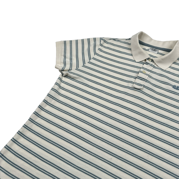CP Company 2010 Blue Striped Spellout Cotton Short Sleeve Polo - Large