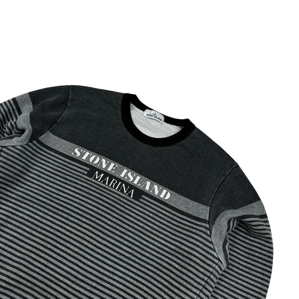 Stone Island 2017 Grey Marina Striped Thick Cotton Crewneck Jumper  